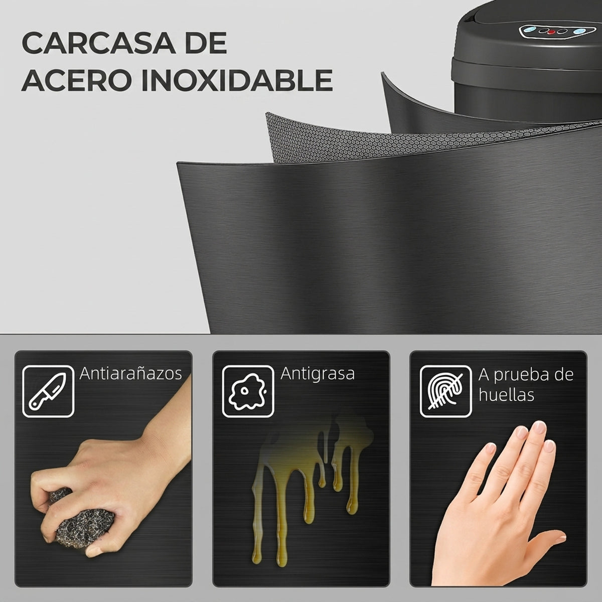 Caixote Do Lixo Homcom Abs, Aço Inoxidável Preto 30.5x30.5x68 Cm_5