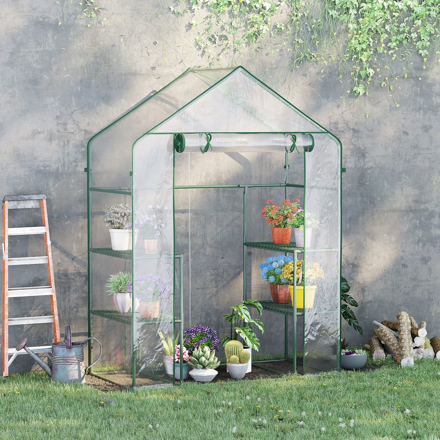 Outsunny Invernadero De Jardín Con 4 Estantes 142x73x195 Cm Verde_1