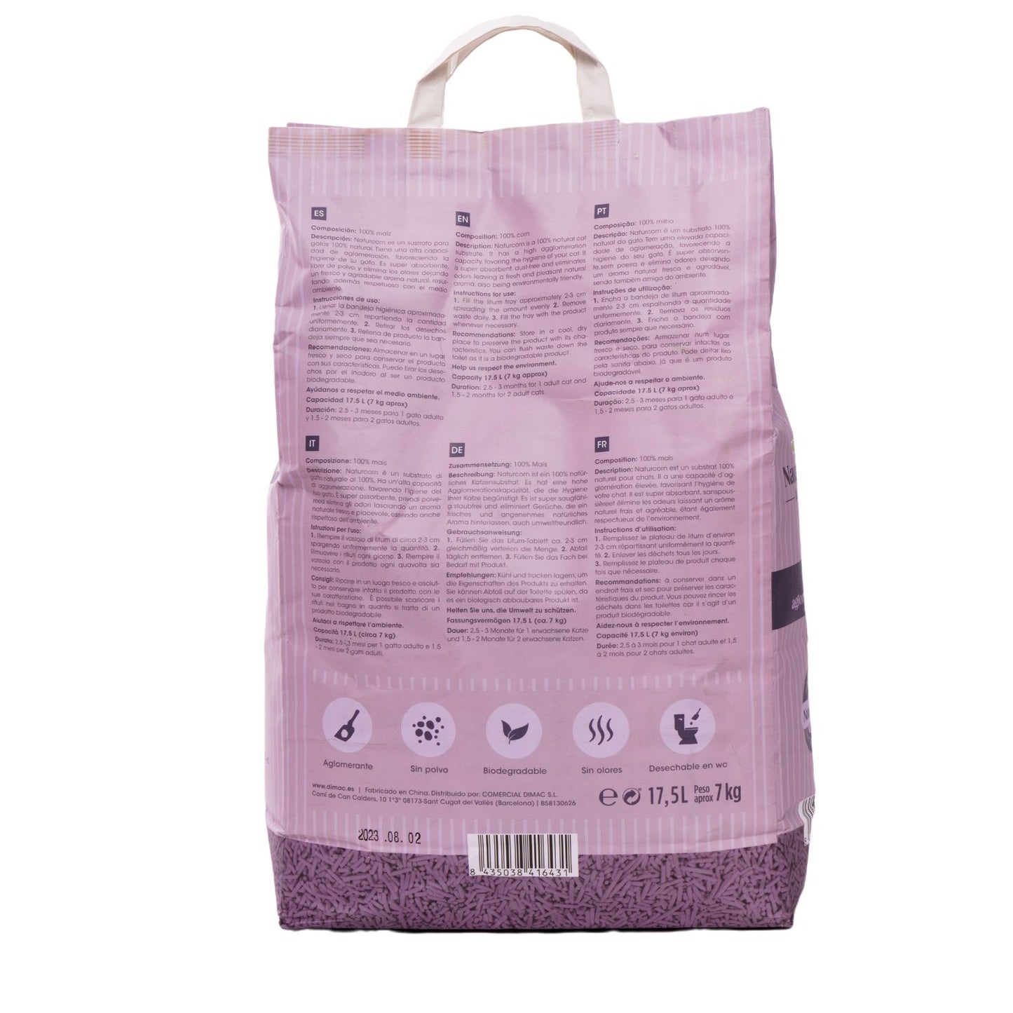 Sustrato Absorbente Wuapu Naturcorn Lavanda En Pelet Biodegradable Para Gato 6 Uds 6l_5