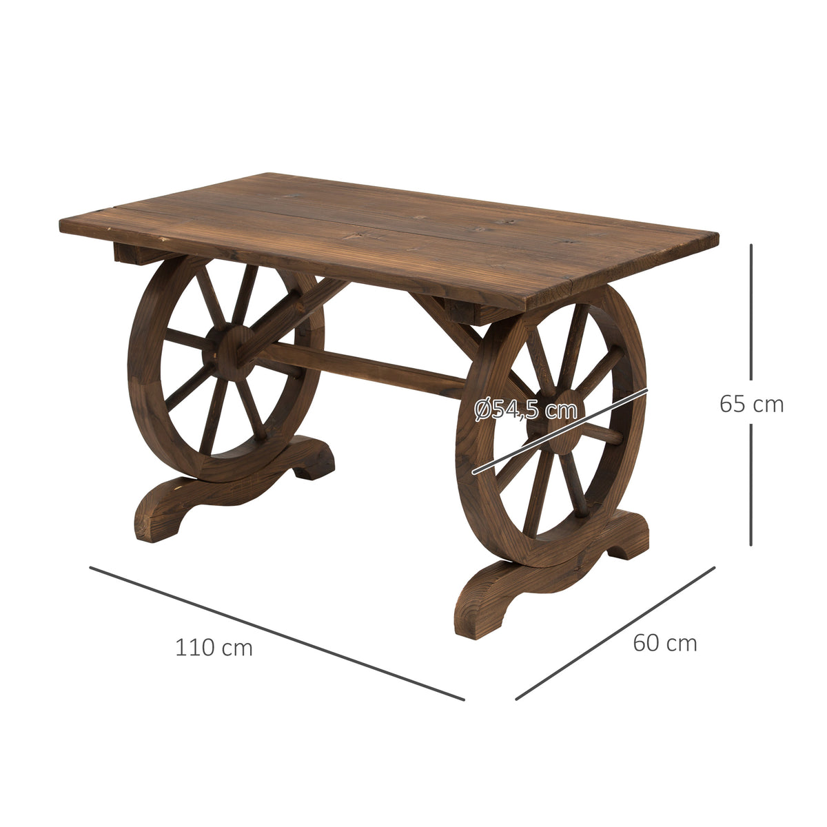 Outsunny Mesa De Jardín De Madera 110x60x65 Cm Con Patas En Forma De Rueda_2