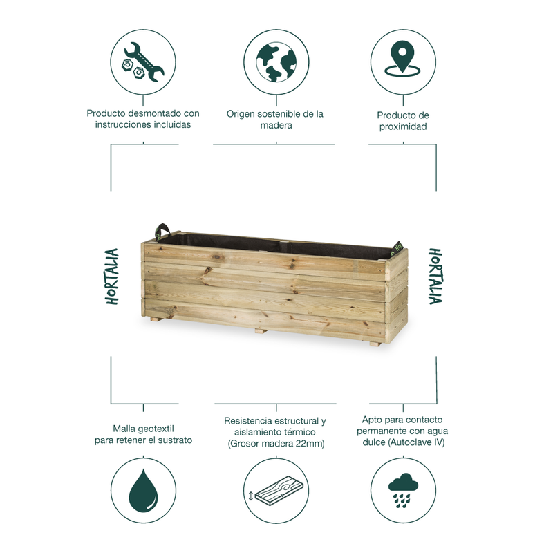 Jardinera De Madera Para Exterior Ghio Kd Hortalia 120x40x40 Cm_5