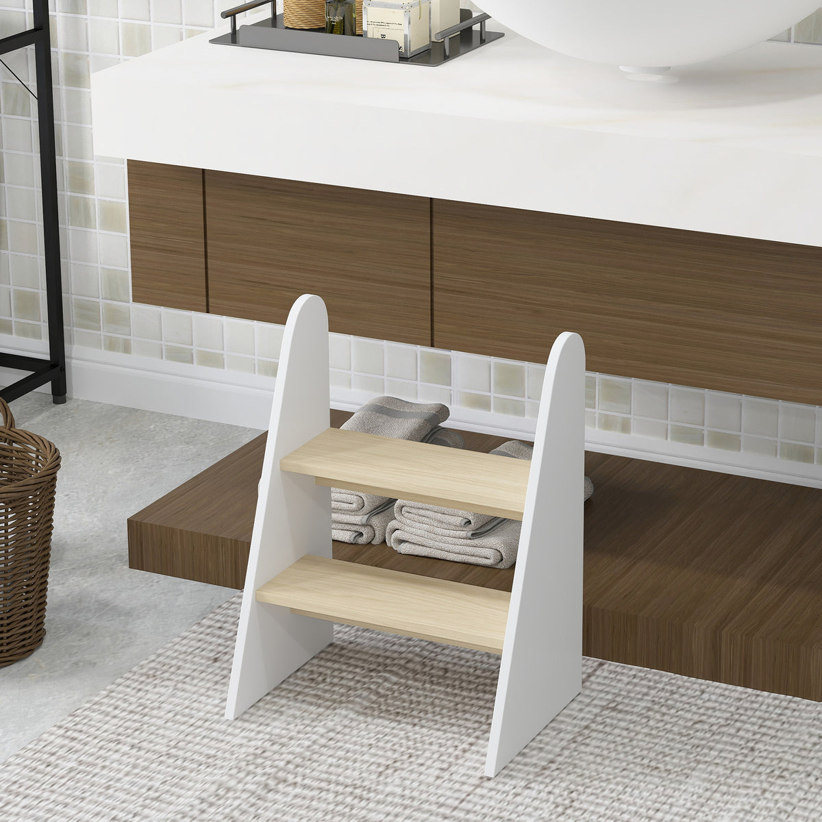 Escada De Apoio Para Crianças Aiyaplay Mdf E Painel Multicamada Branco 43x30x55 Cm_3