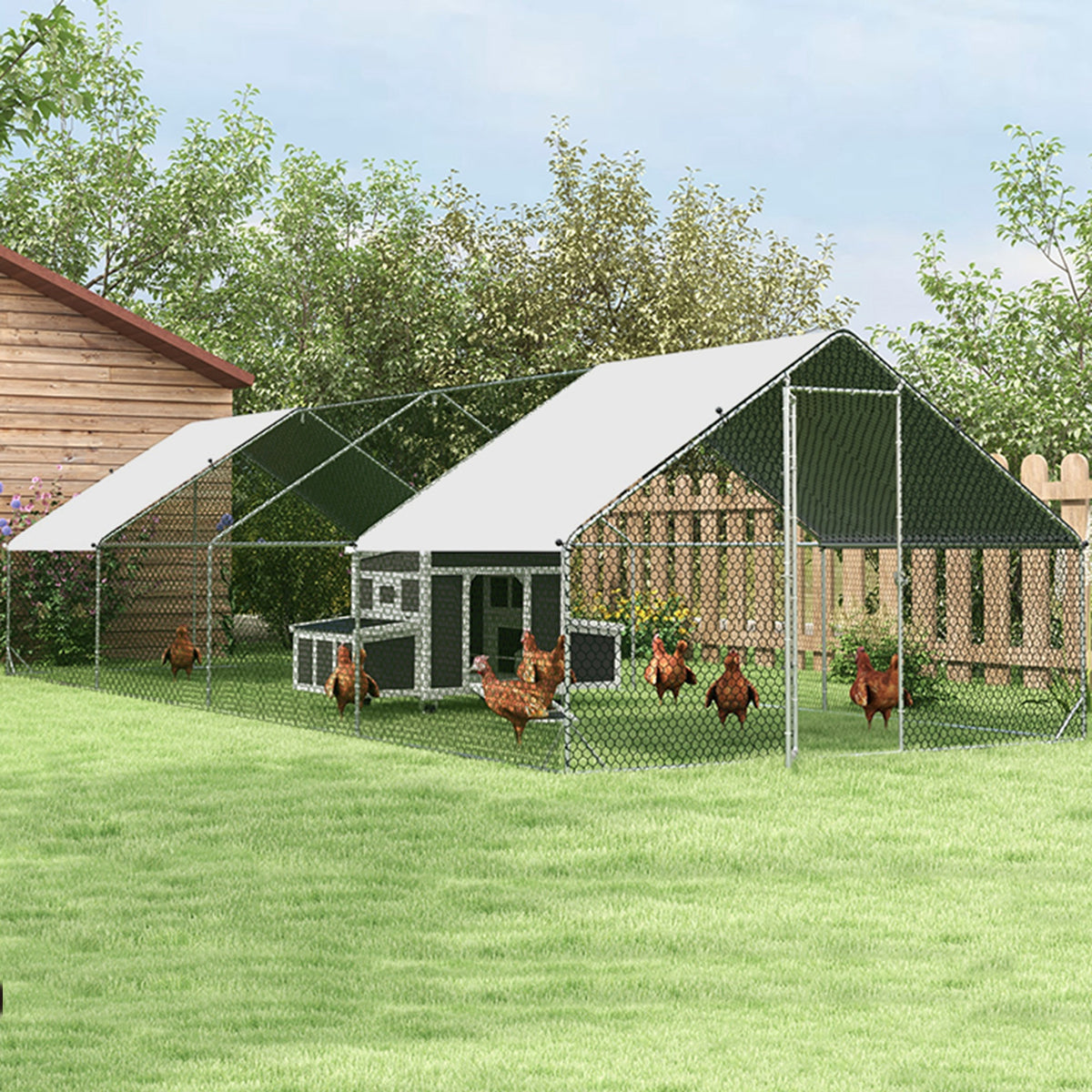 Pawhut Gallinero Para Exterior 24 M² 3x8x2m Con Cubierta De Pe Y Cerradura Plata_4
