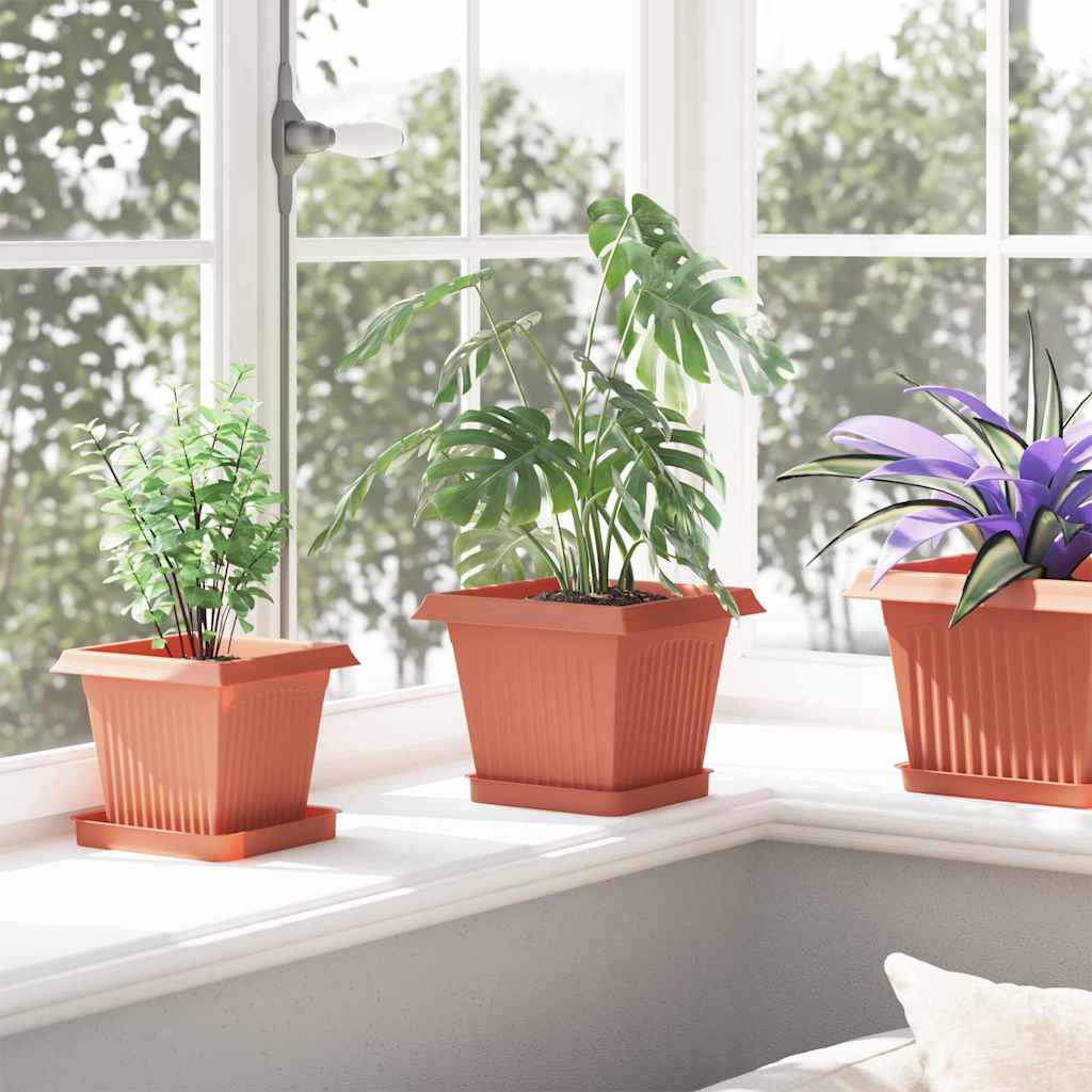Maceta Cuadrada Para Flores 24 Pcs Rojo Ladrillo Plástico_3