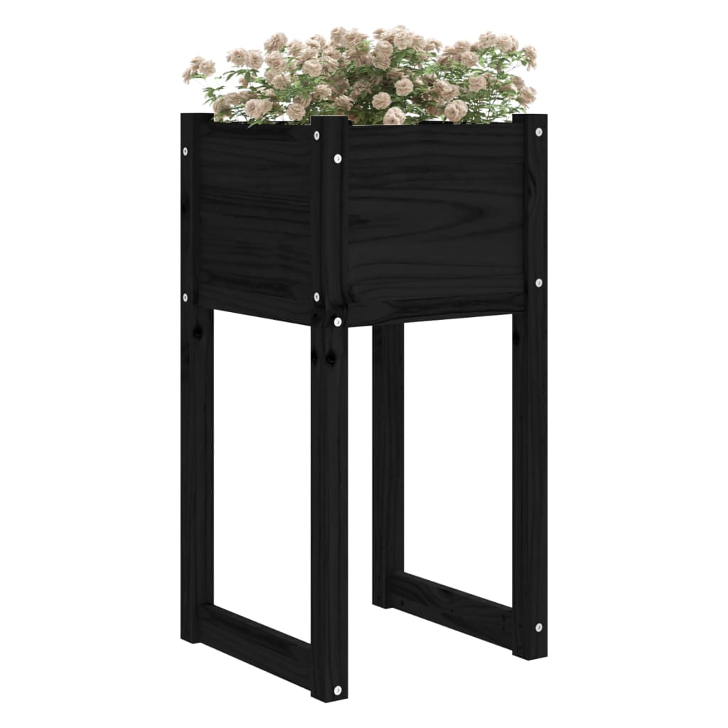 Jardinera Madera Maciza De Pino Negro 40x40x81 Cm_2