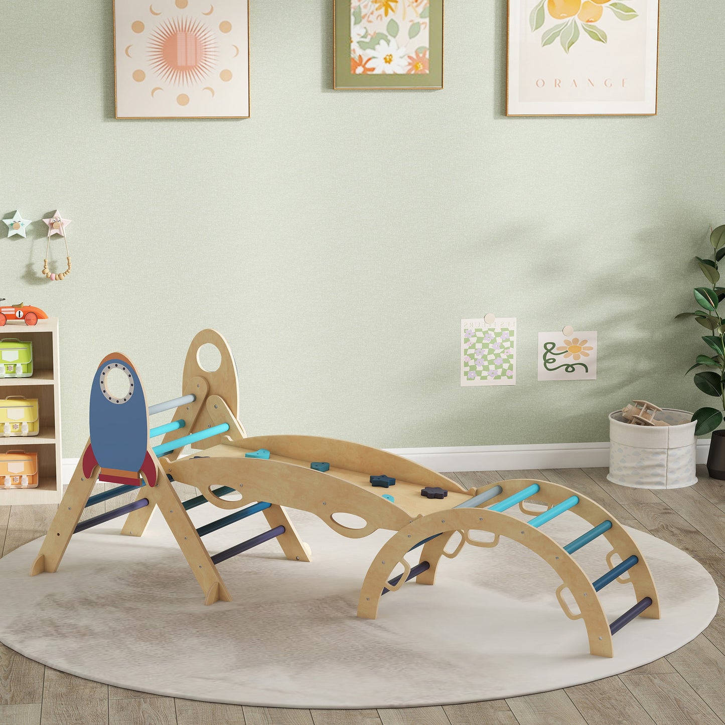 Aiyaplay 8 En 1 Triángulo De Escalada Montessori Con Arco Y Rampa Azul_1