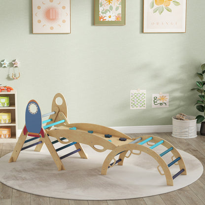 Aiyaplay 8 En 1 Triángulo De Escalada Montessori Con Arco Y Rampa Azul_1