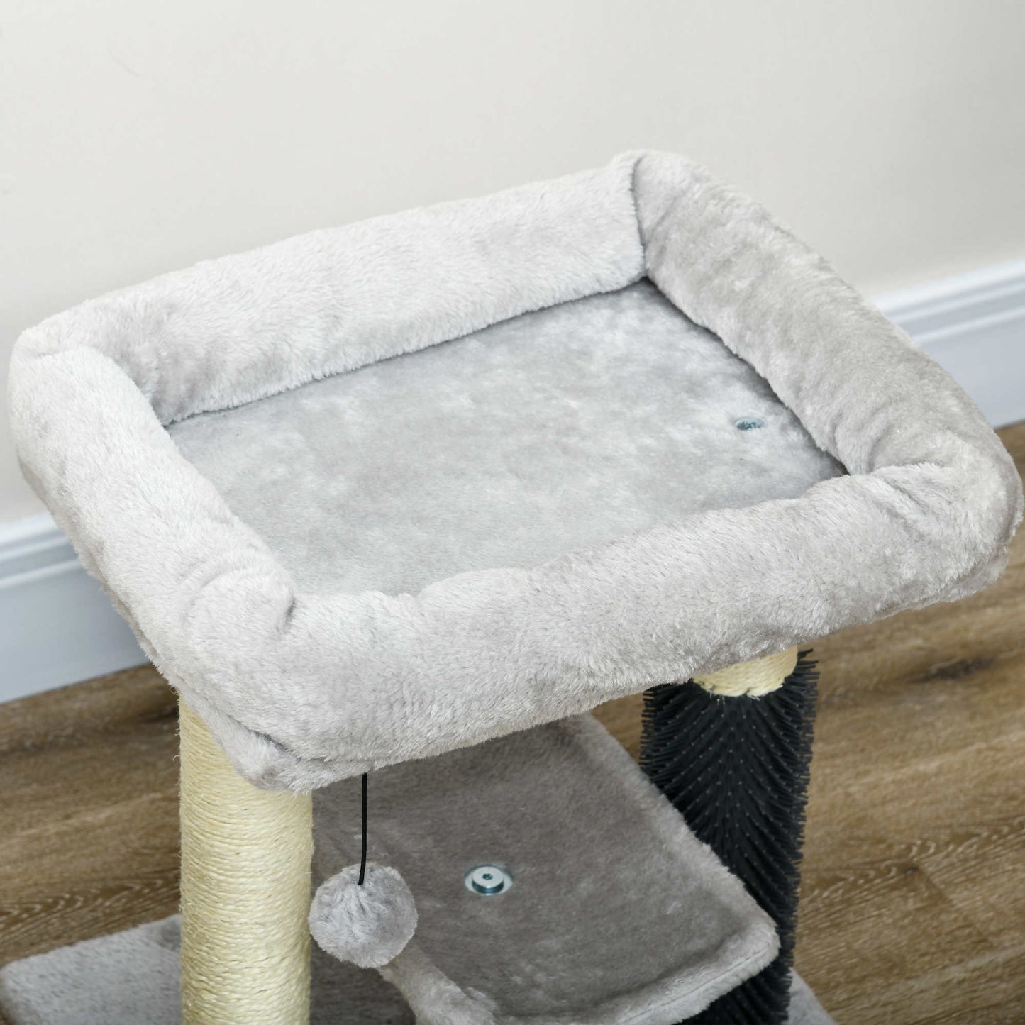 Pawhut Rascador Para Gatos Altura 48 Cm Con Plataforma En U Y Cepillo Gris_4