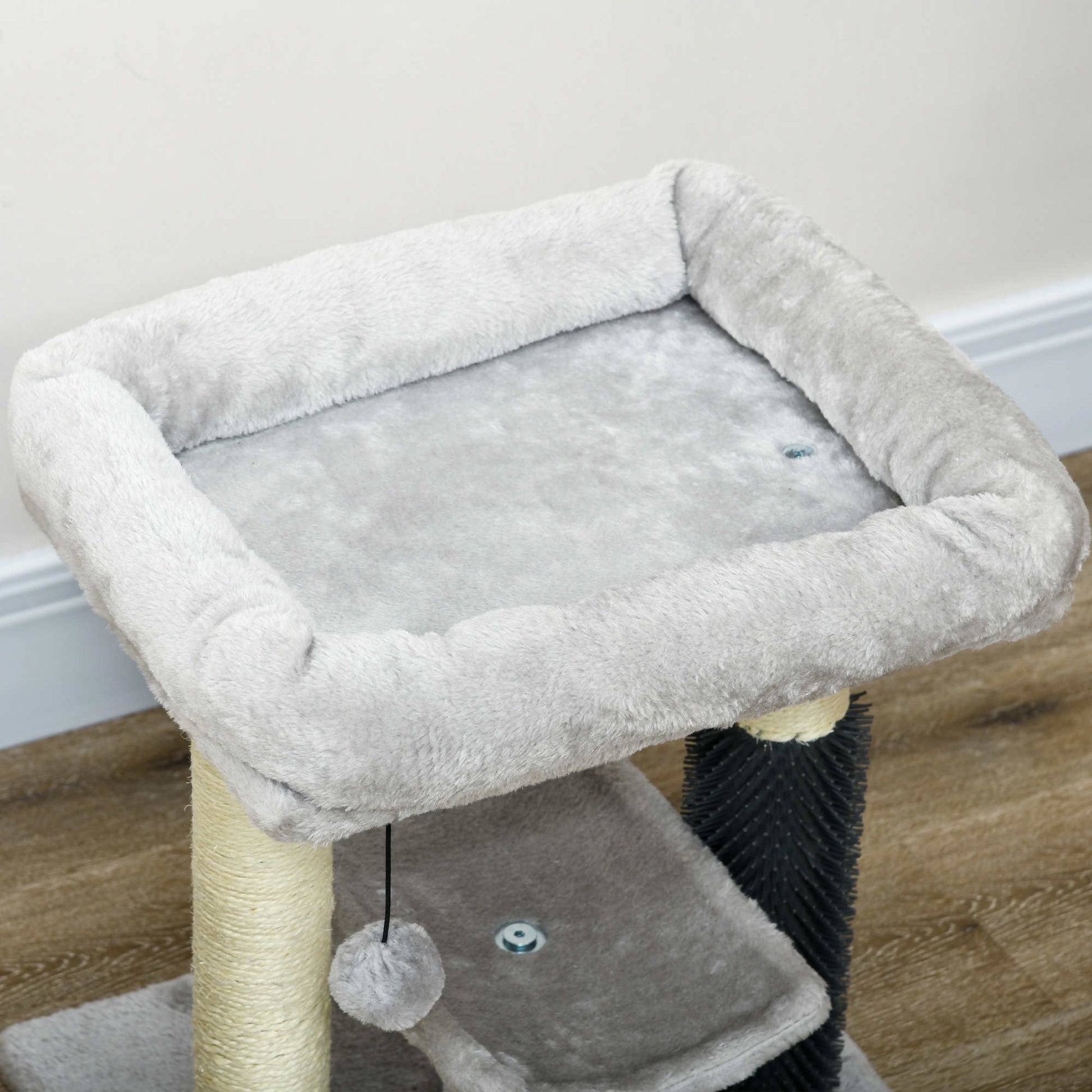 Pawhut Rascador Para Gatos Altura 48 Cm Con Plataforma En U Y Cepillo Gris_4