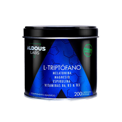 L-Triptófano Premium 600mg + Melatonina 1,78mg + Magnesio + Espirulina + Vitaminas, 200 caps. Aldous Labs