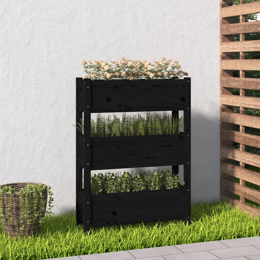 Jardinera De Madera Maciza De Pino Negro 77x25x104,5 Cm_1