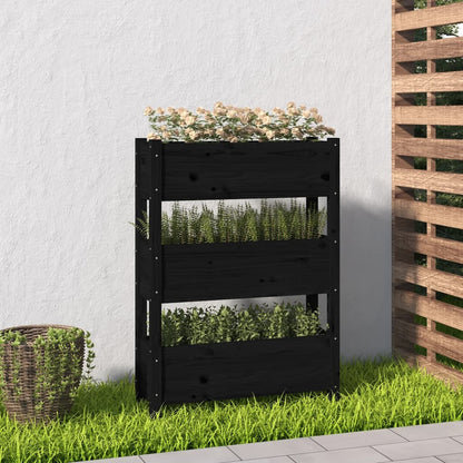 Jardinera De Madera Maciza De Pino Negro 77x25x104,5 Cm_1