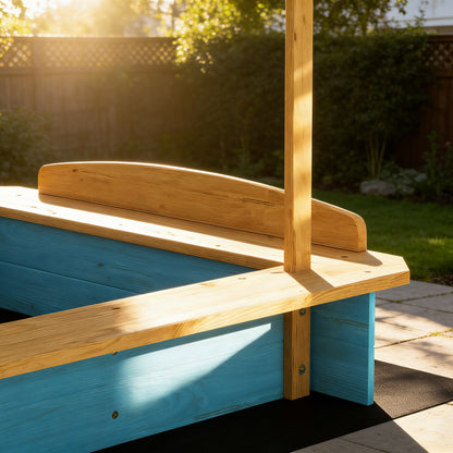 Aiyaplay Arenero Para Niños De Madera Con Techo 3 Bancos 2 Cajas Y Forro Azul_3