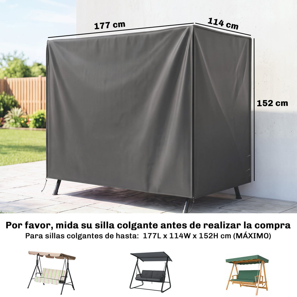 Outsunny Funda De Balancín Para Jardín Con 2 Cremalleras 177x114x152 Cm Gris_2