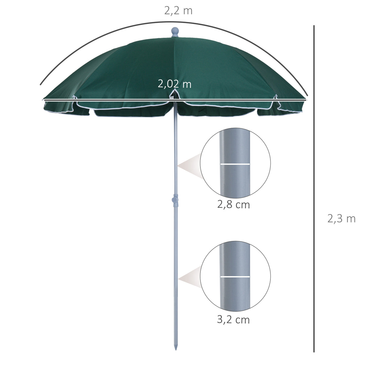 Outsunny Sombrilla De Playa Diámetro Ø202 Cm Con Techo Inclinable Poste_2