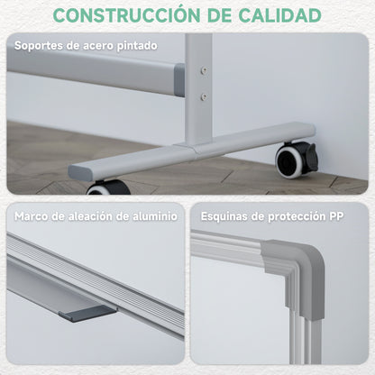 Homcom Pizarra Blanca Móvil De Doble Cara Magnética 120x90 Cm Con Soporte_5