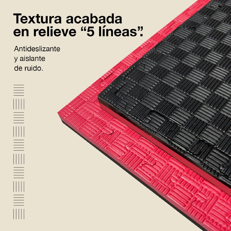 Jowy Tatami Puzzle 2,5cm 100x100cm, Pack 4 Unidades – Superficie 5 Líneas Negro/rojo_3