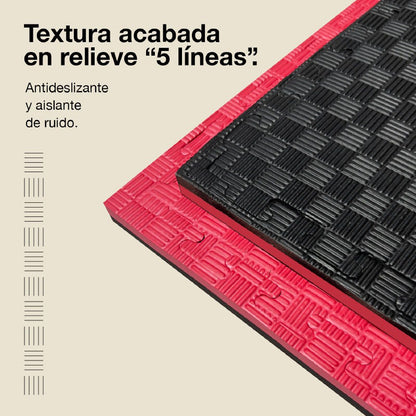 Jowy Tatami Puzzle 2,5cm 100x100cm, Pack 4 Unidades – Superficie 5 Líneas Negro/rojo_3