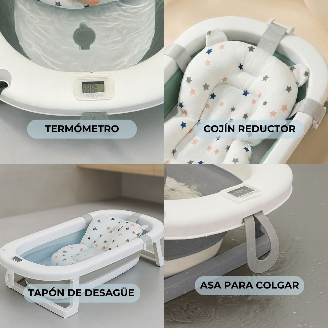 Bathby Bañera Plegable Gris Para Bebés, Cojín Reductor, Termómetro, Patas Antideslizantes (gris Pastel)_2