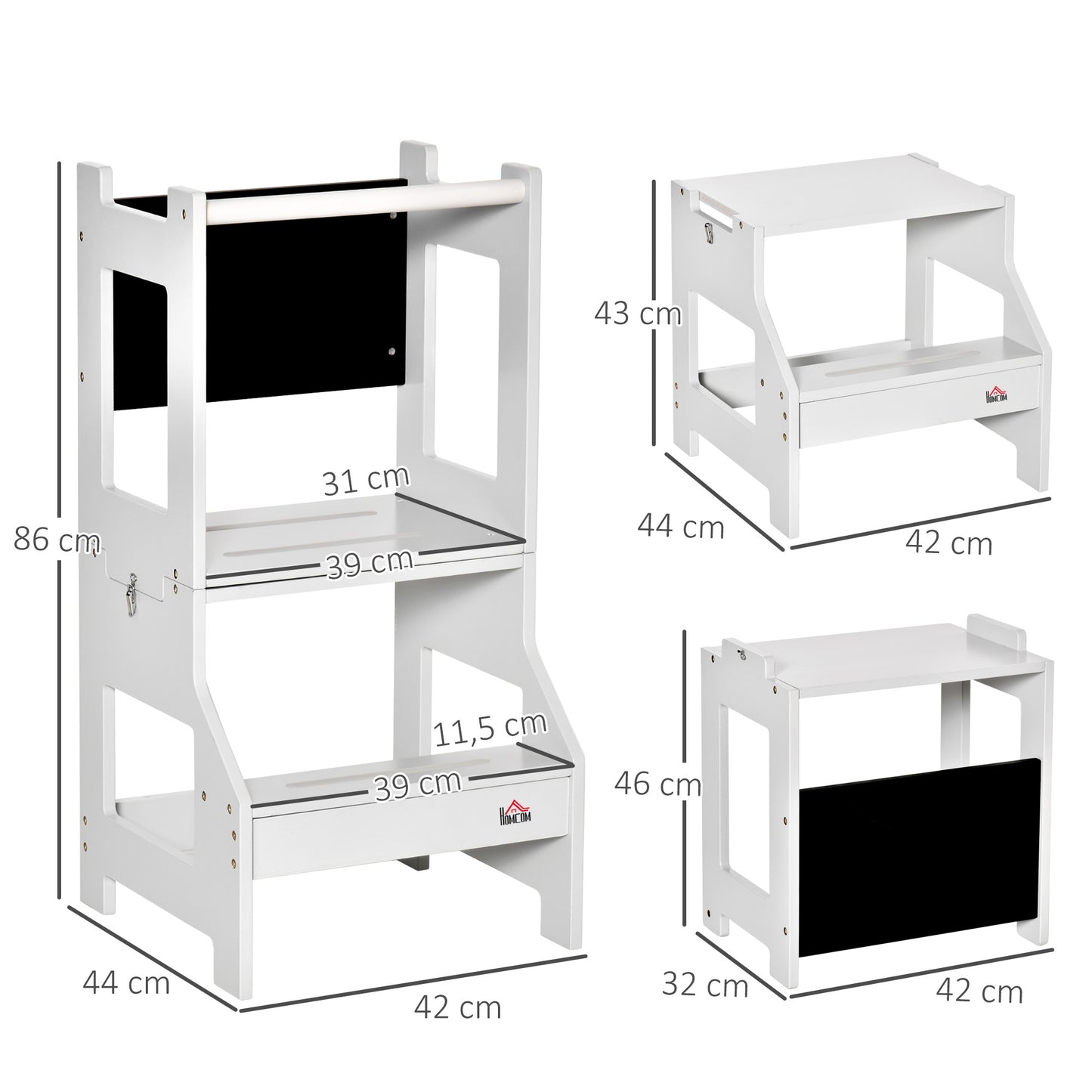 Homcom Torre De Aprendizaje 2 En 1 Con Pizarra 42x44x86 Cm Gris_2