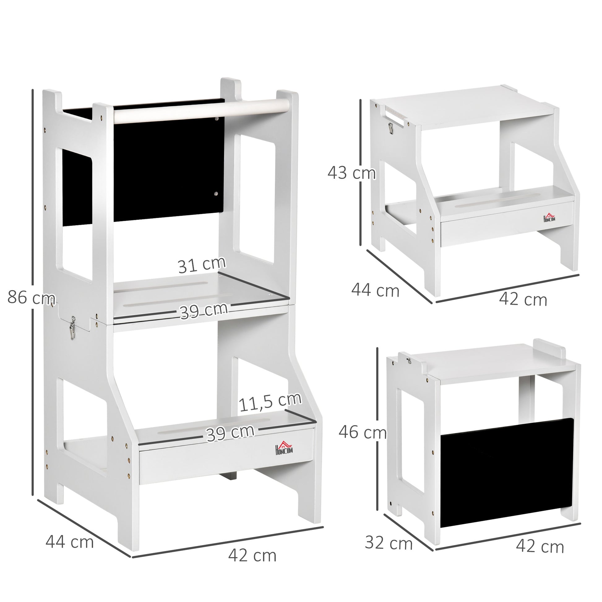 Homcom Torre De Aprendizaje 2 En 1 Con Pizarra 42x44x86 Cm Gris_2