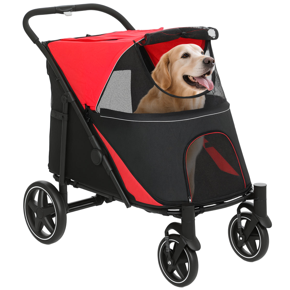 Pawhut Cochecito Para Perros Plegable Con Ventana De Malla 112x67x100 Cm Rojo_0