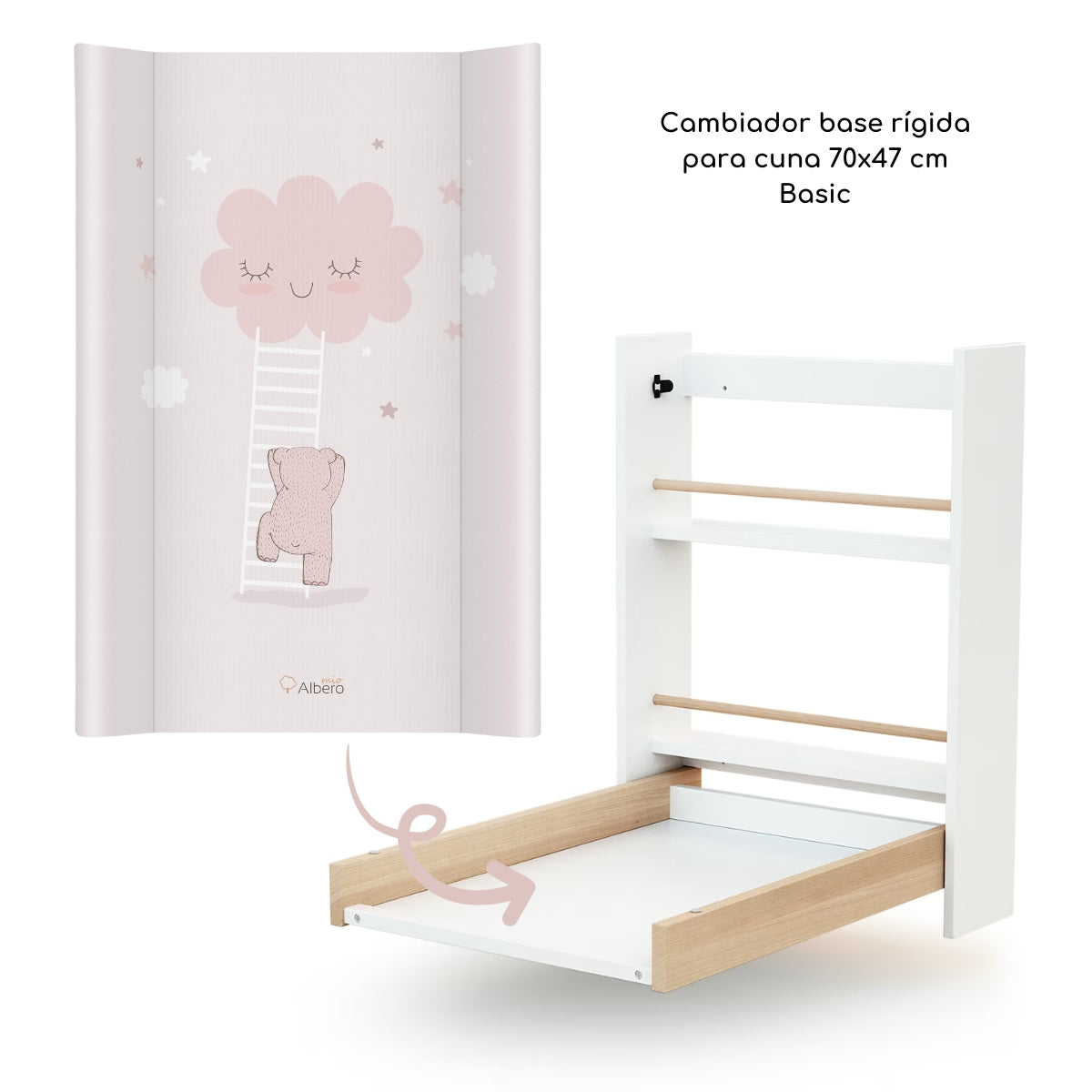 Cambiador Base Rígida Para Cuna 70x47 Nubes Rosa_5