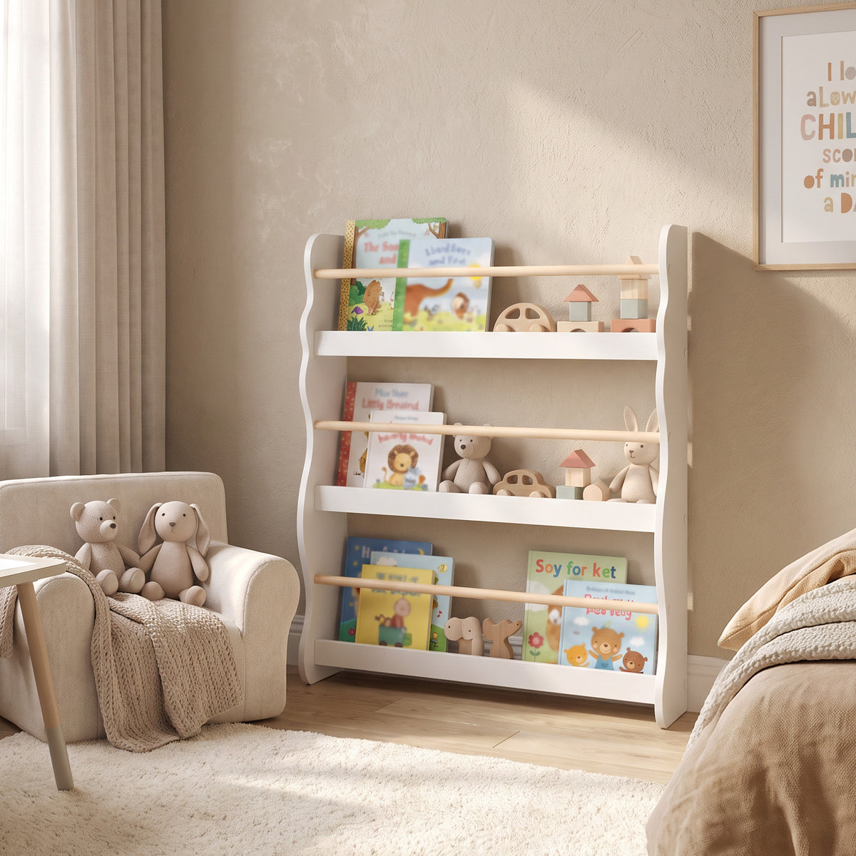 Estante De Livros Infantil Aiyaplay Painel De Partículas, Melamina Branco_1