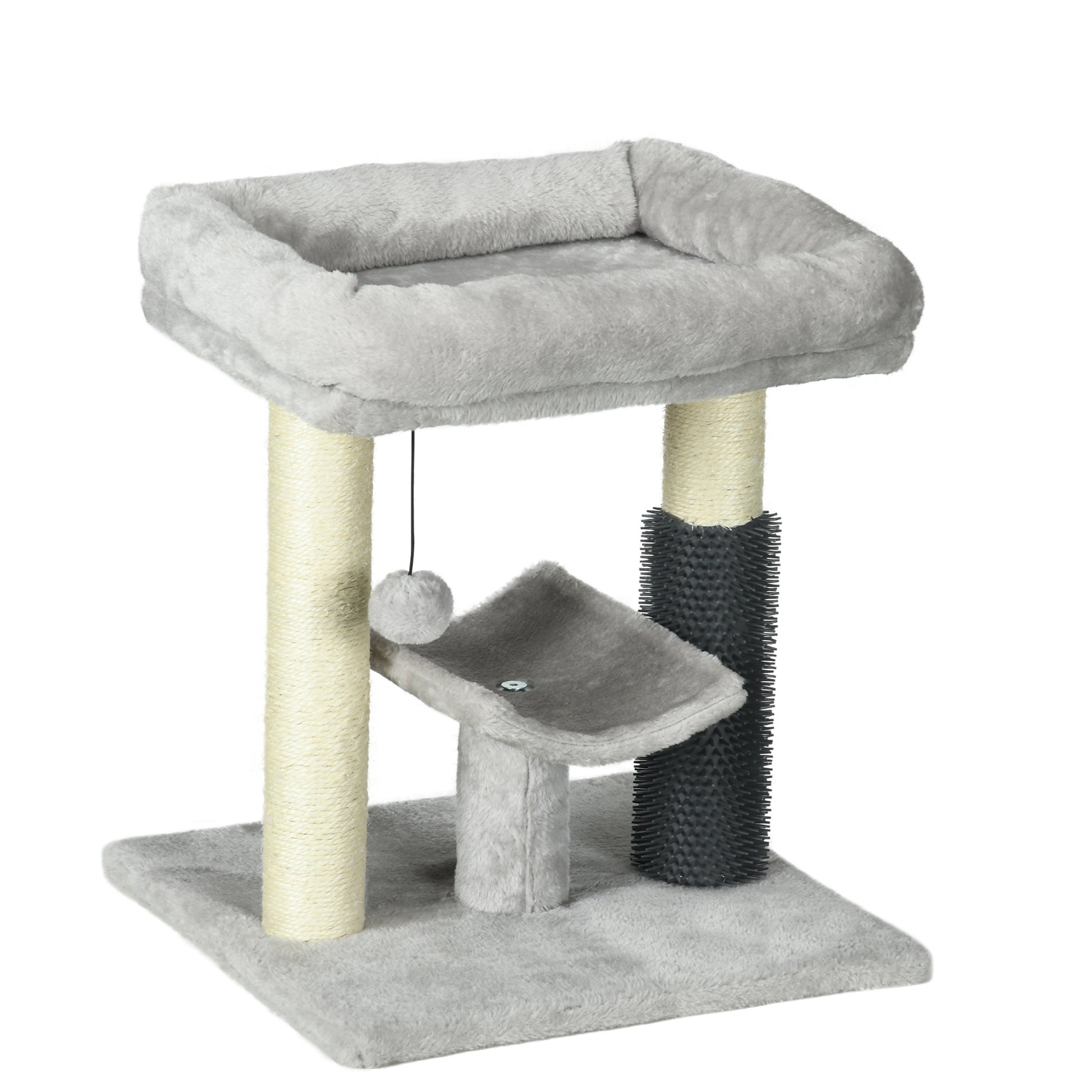 Pawhut Rascador Para Gatos Altura 48 Cm Con Plataforma En U Y Cepillo Gris_0