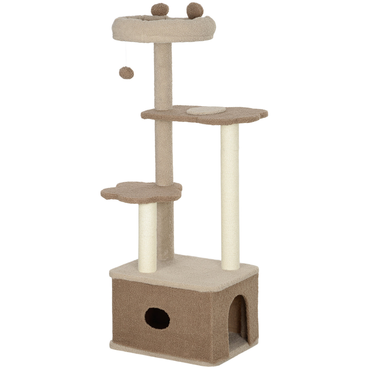 Pawhut Árbol Rascador Para Gatos Altura 133 Cm Con Nido Plataformas Café_1