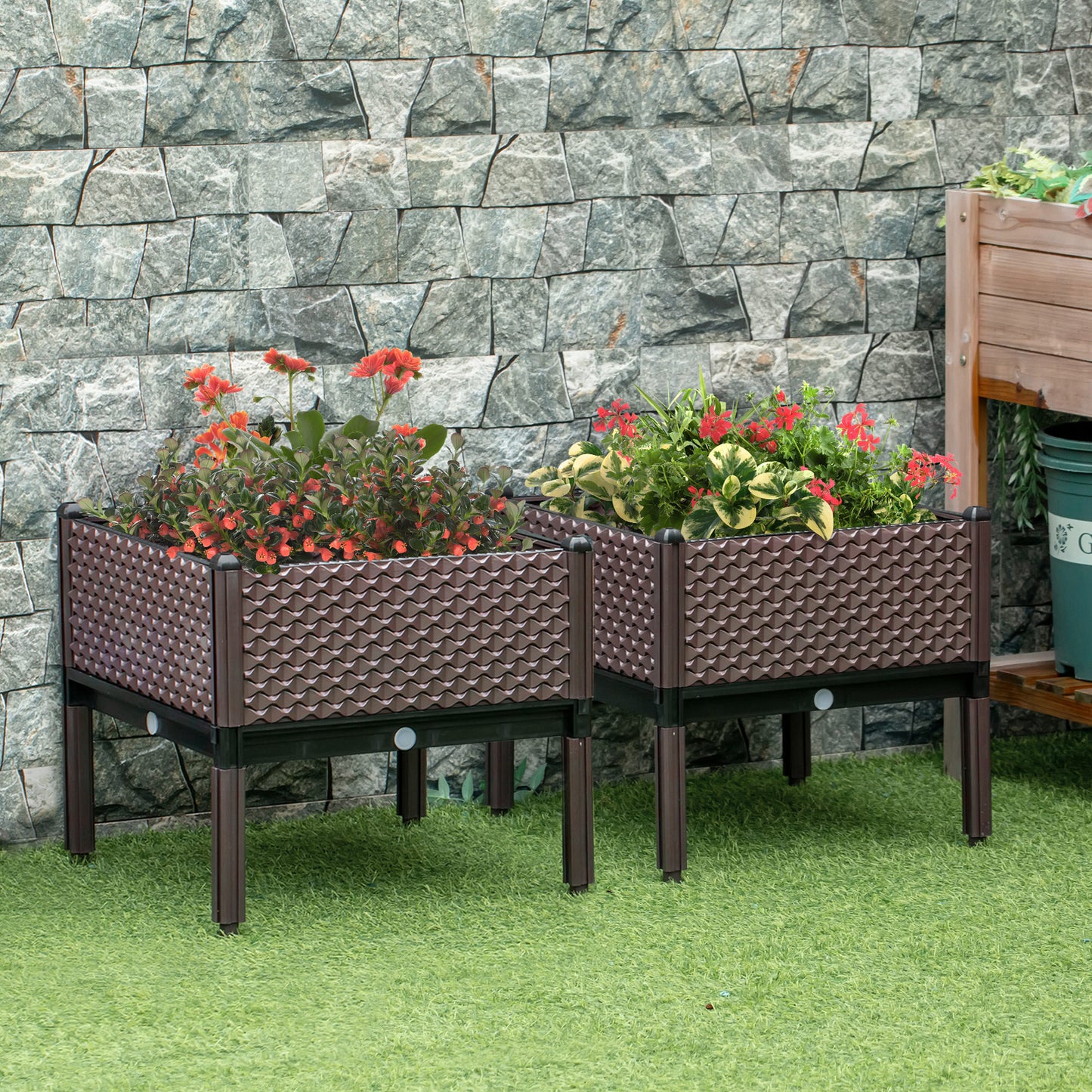 Outsunny Juego De 2 Jardineras De Exterior Elevadas 50x50x46,5 Cm Marrón_1