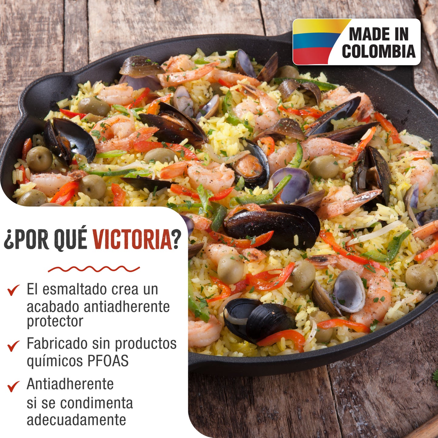 Victoria Paellera Hierro Fundido Esmaltado Inducción 33cm, Apta Fuego, Barbacoa, Horno Cast Iron Skillet, 31947, Negro_1