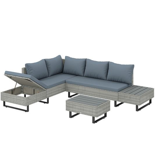 Outsunny Conjunto De Jardín De Ratán De 3 Piezas Respaldo Ajustable Gris_0