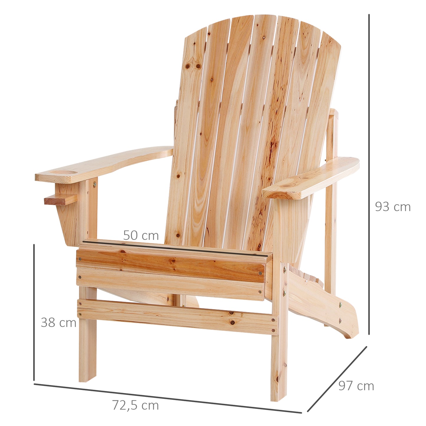 Outsunny Silla Adirondack Jardín De Madera Con Reposabrazos 72x95x93 Cm Natural_2