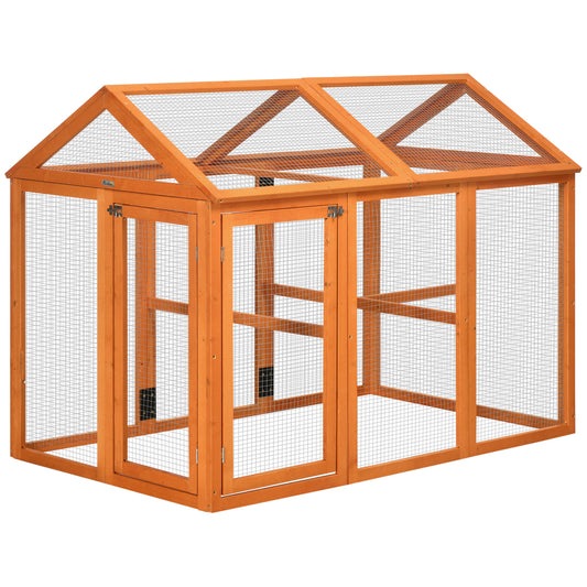 Gallinero Pawhut Madera De Abeto, Metal Naranja 140x88.5x106 Cm_0