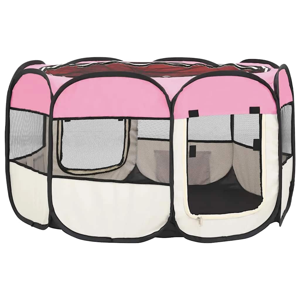 Parque De Perros Plegable Y Bolsa Transporte Rosa 110x110x58cm_5