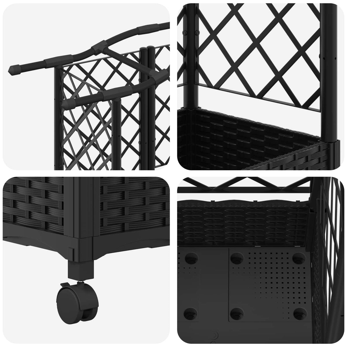 Cama Elevada Con Trellis Y Techo Negro 124 X 40 X 129 Cm Pp_5