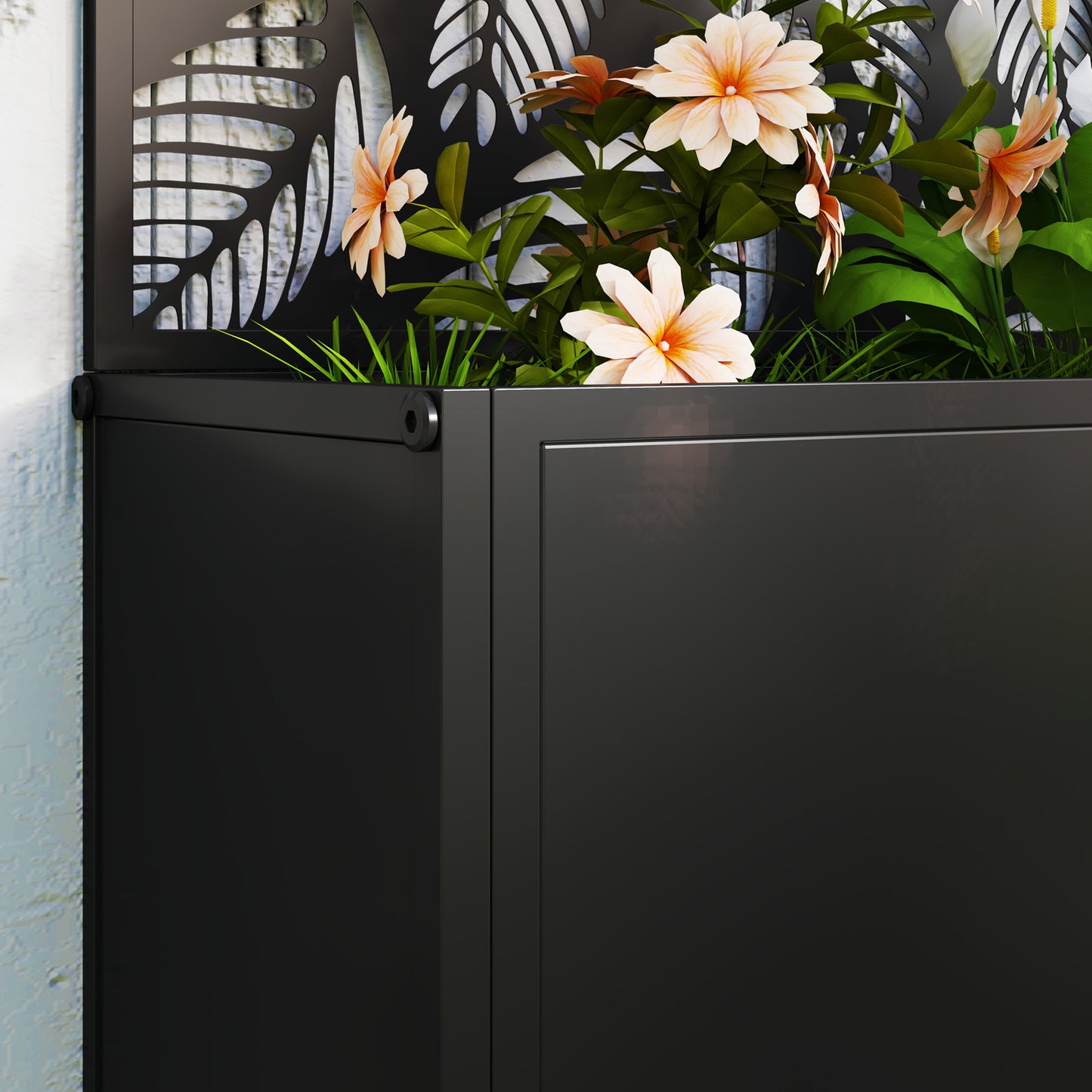 Outsunny Jardinera Exterior Grande De Metal Con Pantalla De Privacidad Negro_4
