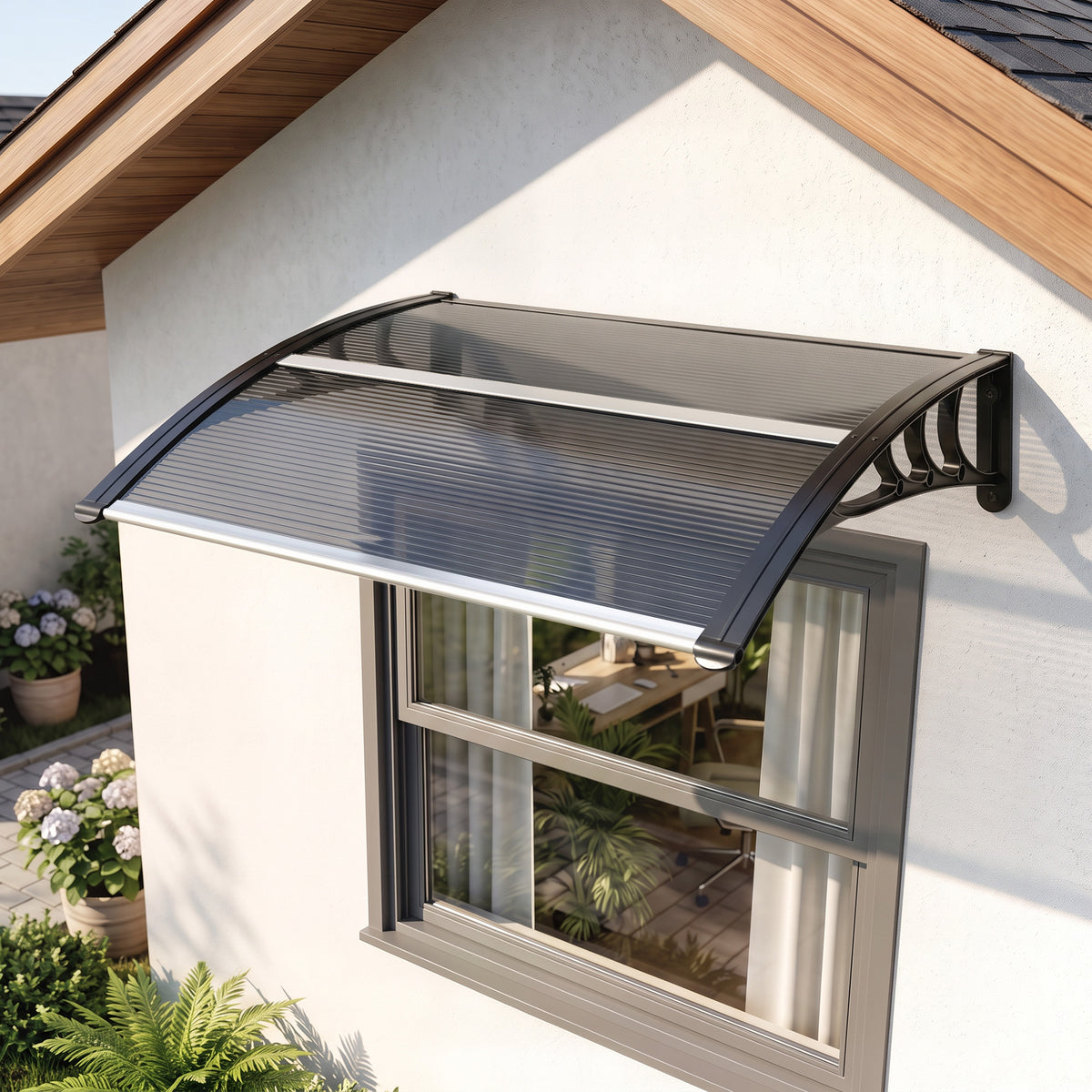 Marquesina Exterior Outsunny Policarbonato Negro 100x75x23 Cm_1