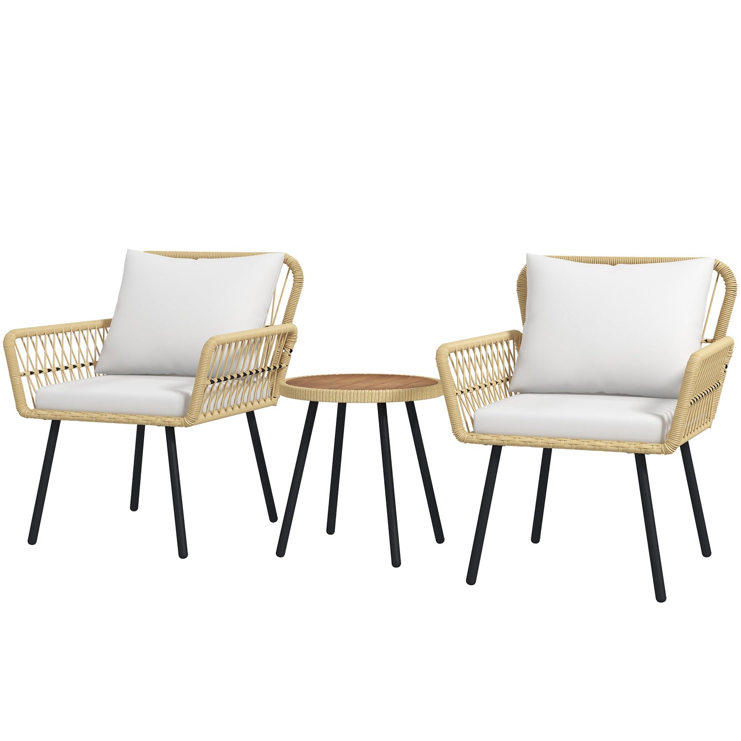 Outsunny Conjunto De Mesa Y Sillas De Jardín Exterior De Ratán Natural_0