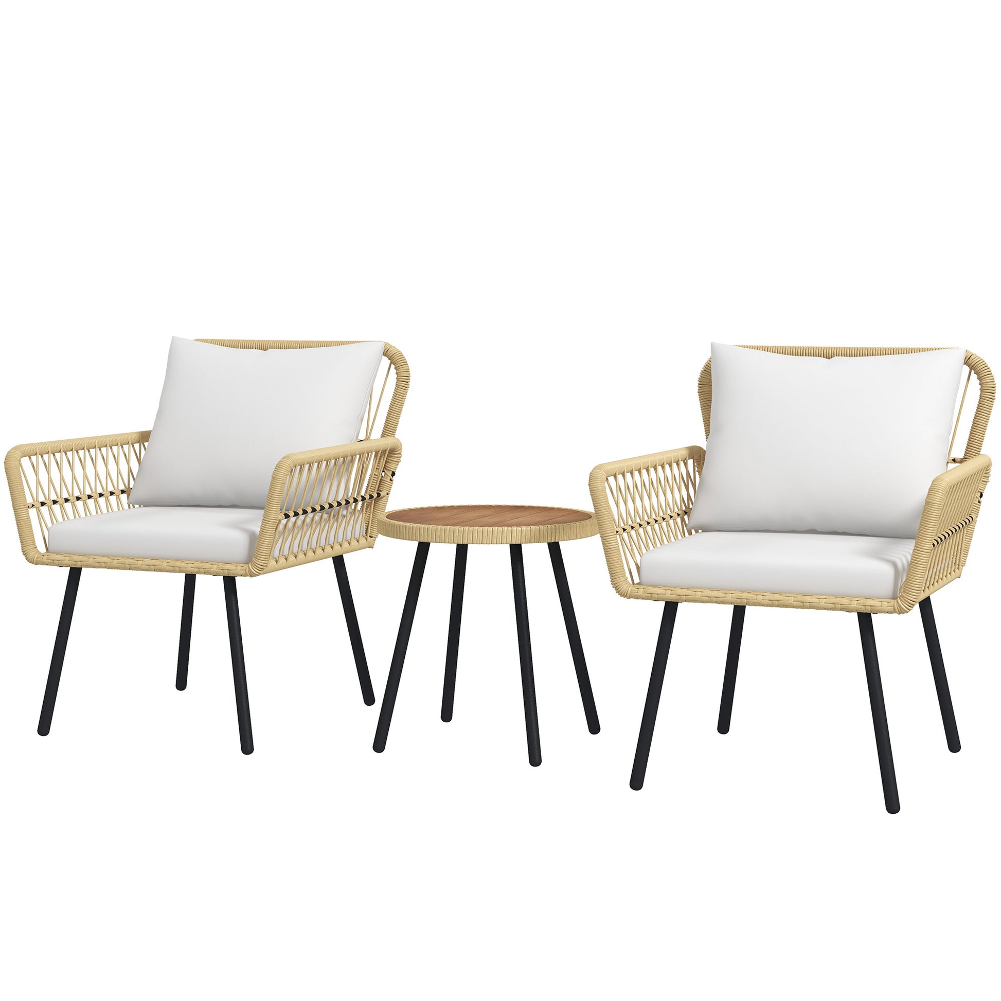 Outsunny Conjunto De Mesa Y Sillas De Jardín Exterior De Ratán Natural_0