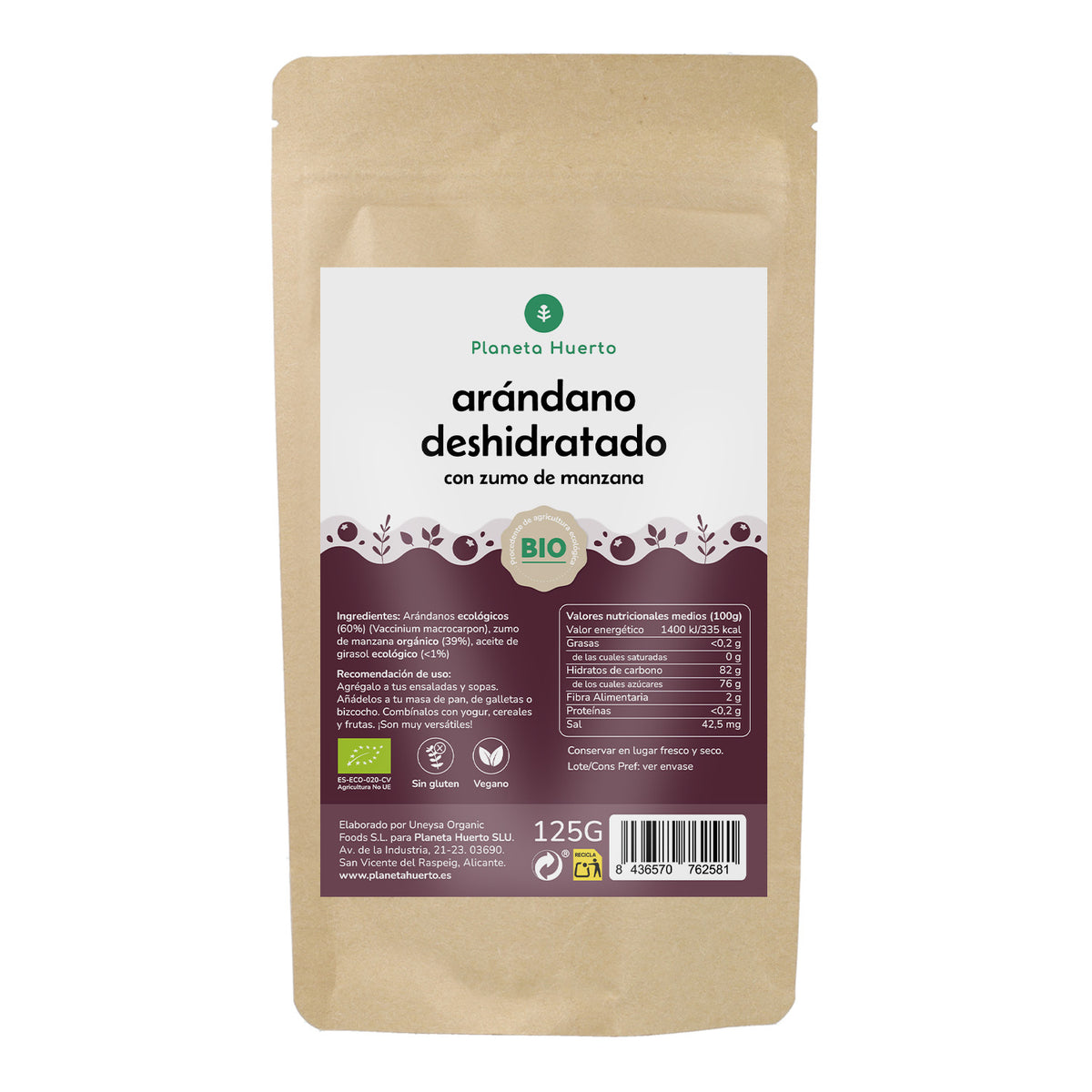 Arándano deshidratado ECO Planeta Huerto 125 g