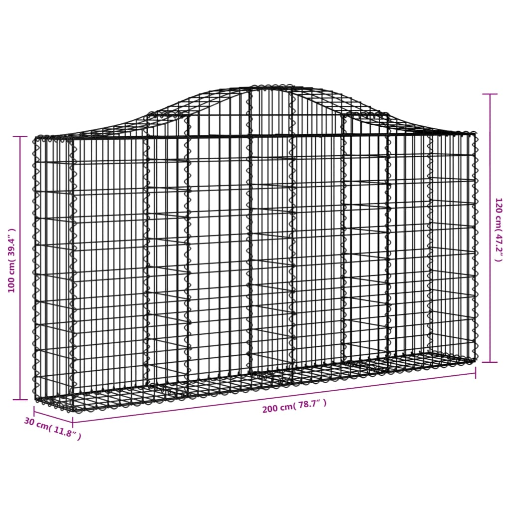 Cestas De Gaviones 3 Uds Forma De Arco Hierro 200x30x100/120 Cm_5