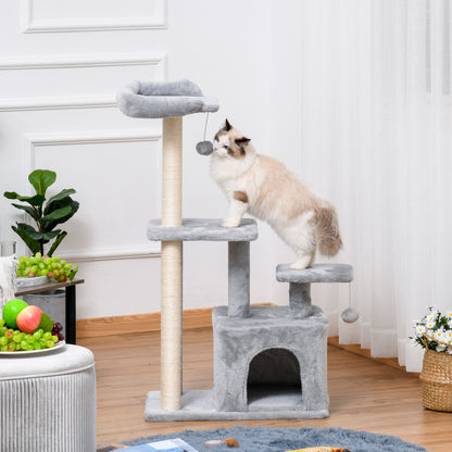 Pawhut Árbol Para Gatos Con Postes De Sisal Plataformas Y Casita Gris Claro_4