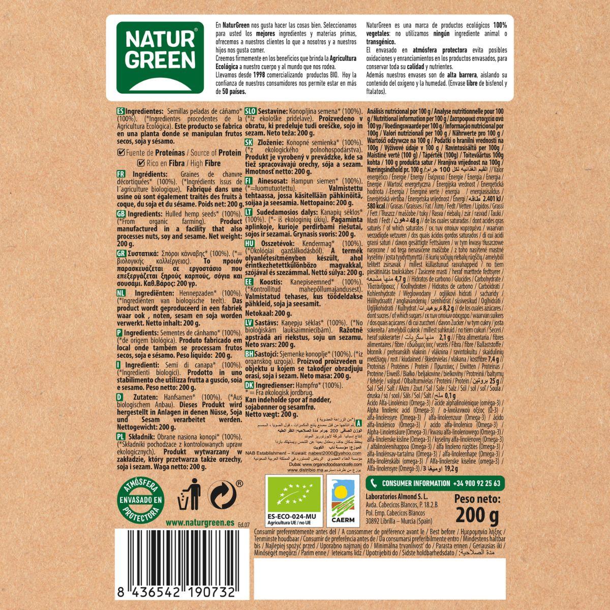 Semillas de Cáñamo peladas Naturgreen 200 g