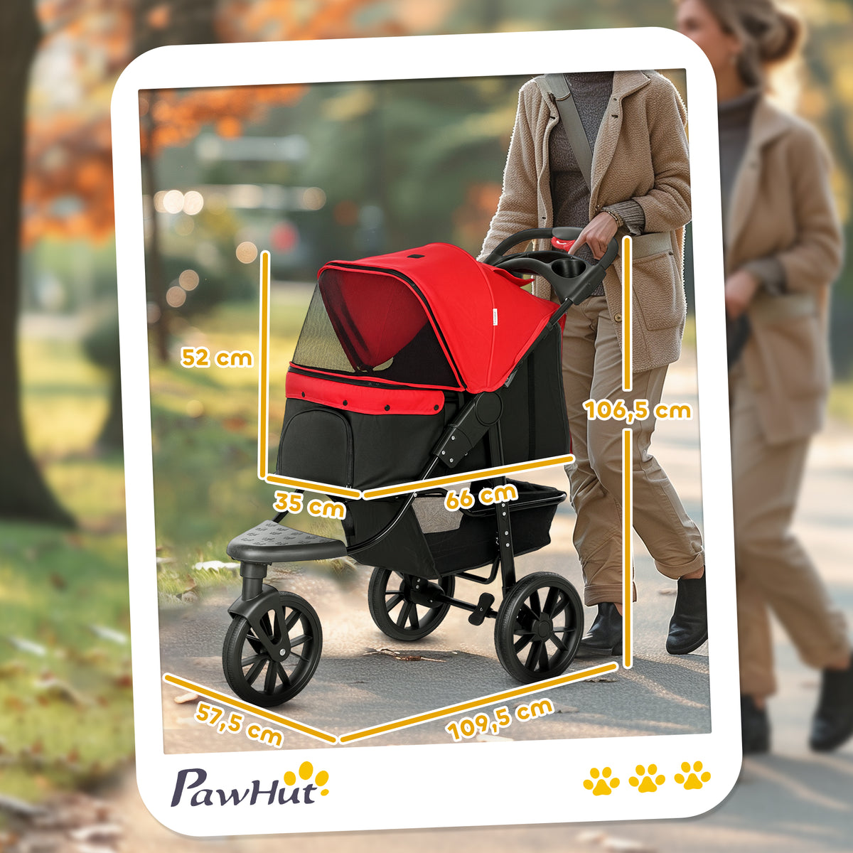 Pawhut Carrito Para Perros Plegable Con 3 Ruedas 109,5x57,5x106,5 Cm Rojo_2