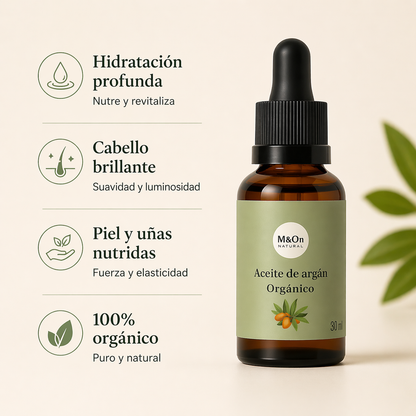 Aceite de Argán Puro 30 ml | Nutre, Repara e Hidrata Piel y Cabello | M&amp;On Naturals_1