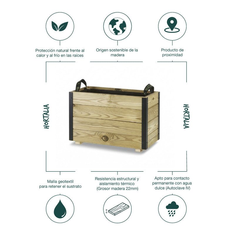 Jardinera Exterior De Madera Con Refuerzo De Aluminio Ghio Al Hortalia 60x30x40 Cm_4