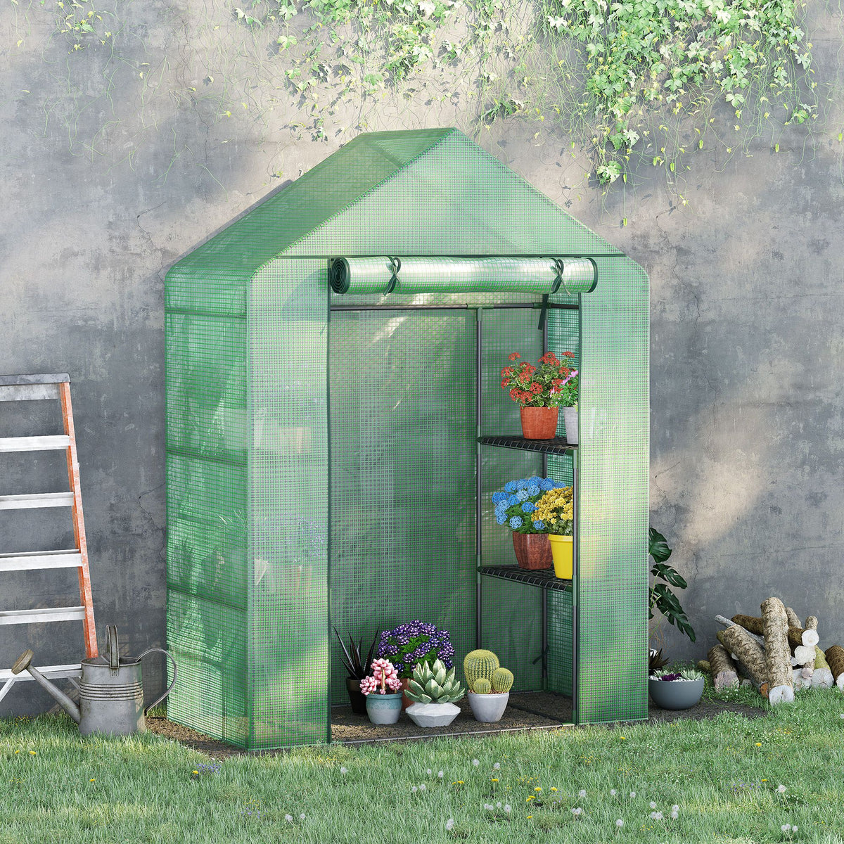 Outsunny Invernadero De Jardín 141x72x191 Cm Vivero Casero Con 4 Estantes Verde_1