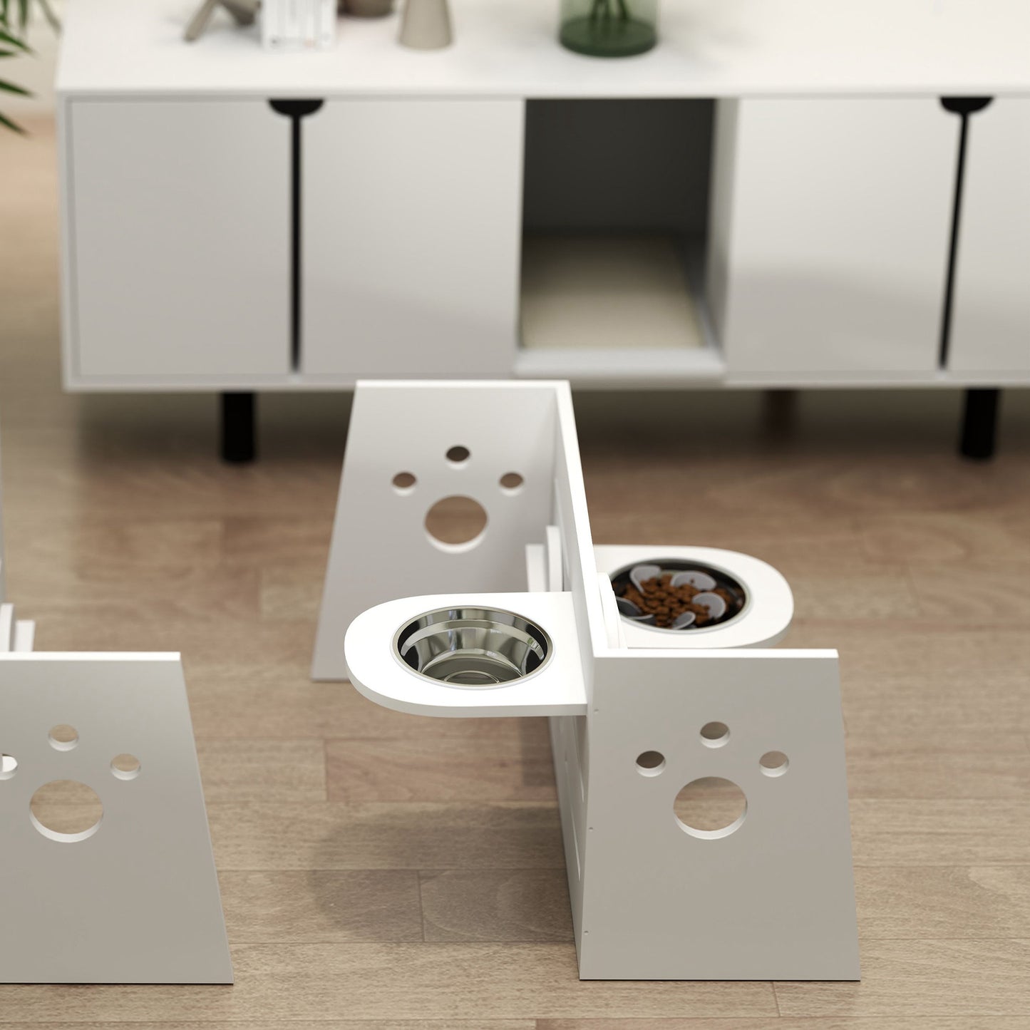 Pawhut Comedero Perros Elevado De 3 Alturas Ajustables Cuencos 2x1 L Blanco_1